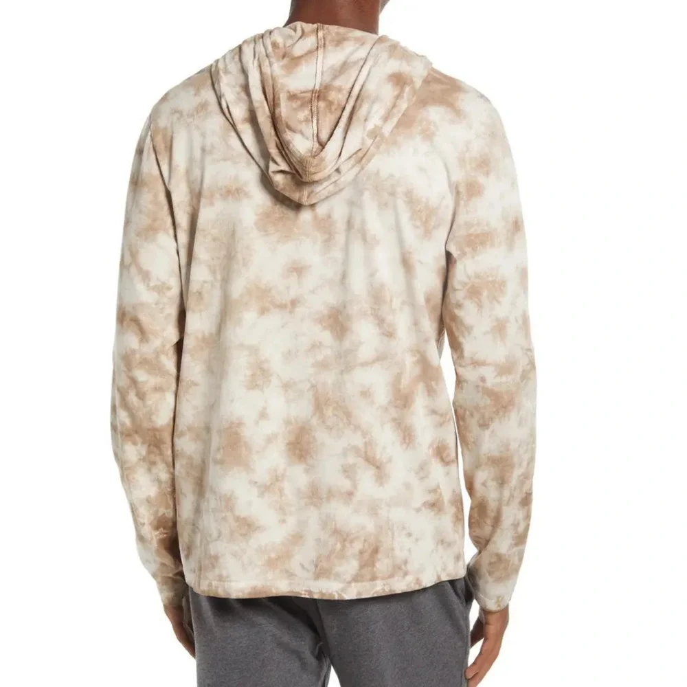 #11 Tie Dye Hoodie T-Shirt Lightweight Pullover Hoodie Tee MED Khaki Cotton - Picture 4 of 5